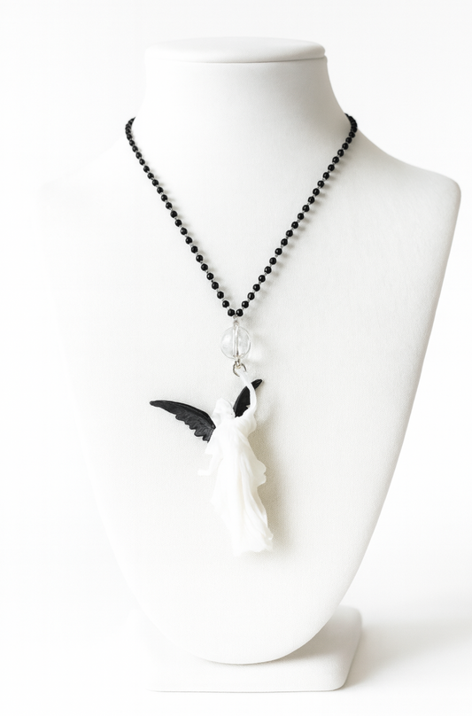 Goddess of Victory Necklace – 3D Printed Sculpture Pendant with Crystal Sphere