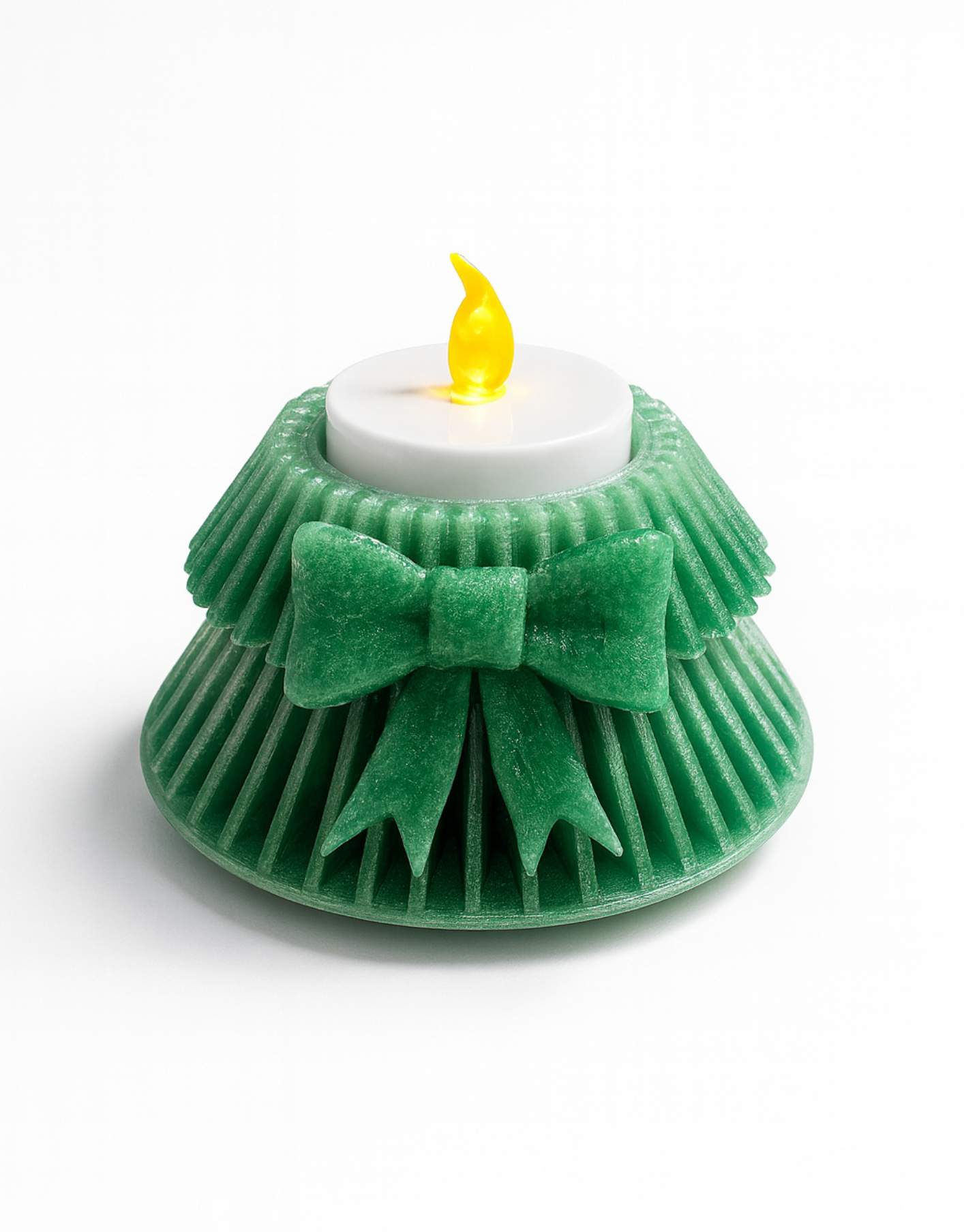 Christmas Tree Candle Holder with Festive Bow — Holiday Home Decor