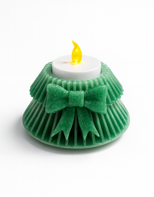 Christmas Tree Candle Holder with Festive Bow — Holiday Home Decor
